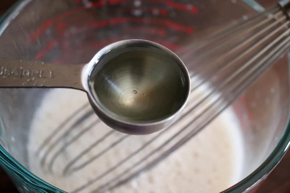Adding oil to the apple cider mixture