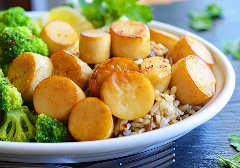 Vegan Maple Glazed King Oyster Mushroom "Scallops"